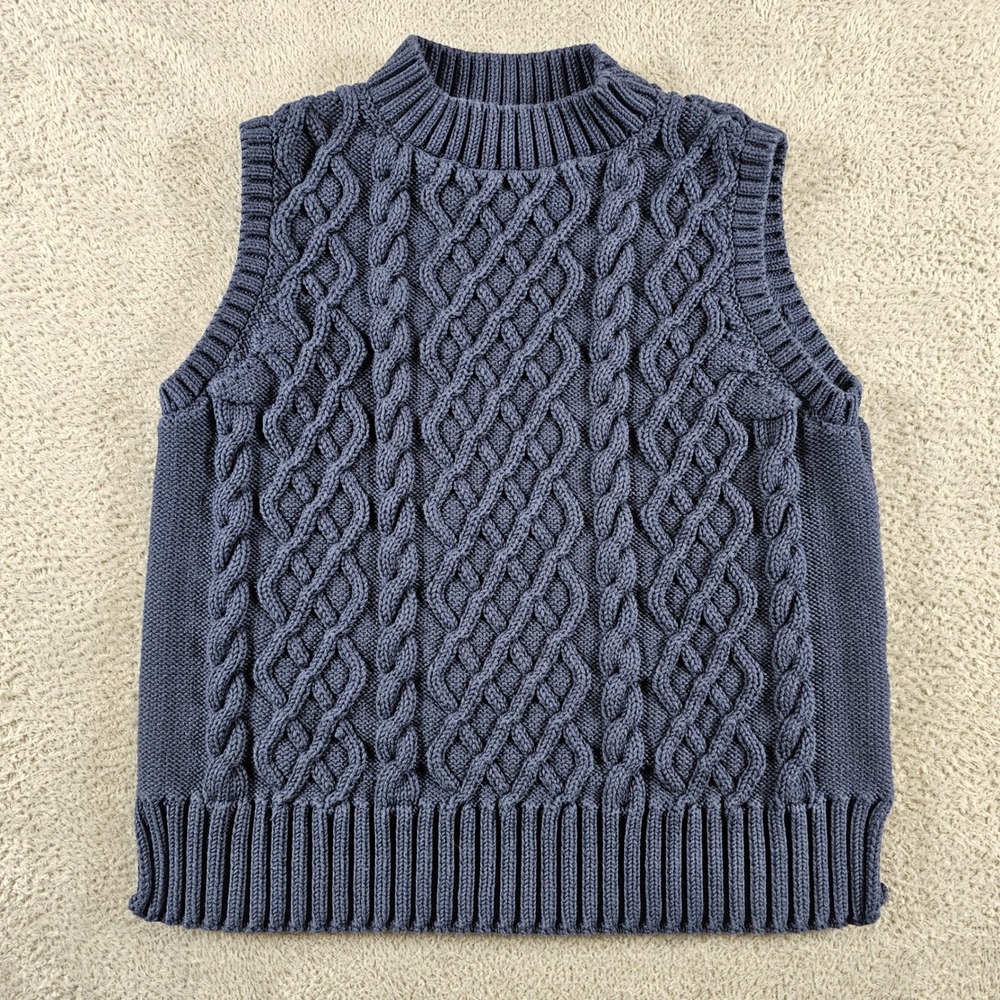 Caslon Navy Blue 100% Pima Cotton Cable Knit Sweater Vest Mock Neck Small